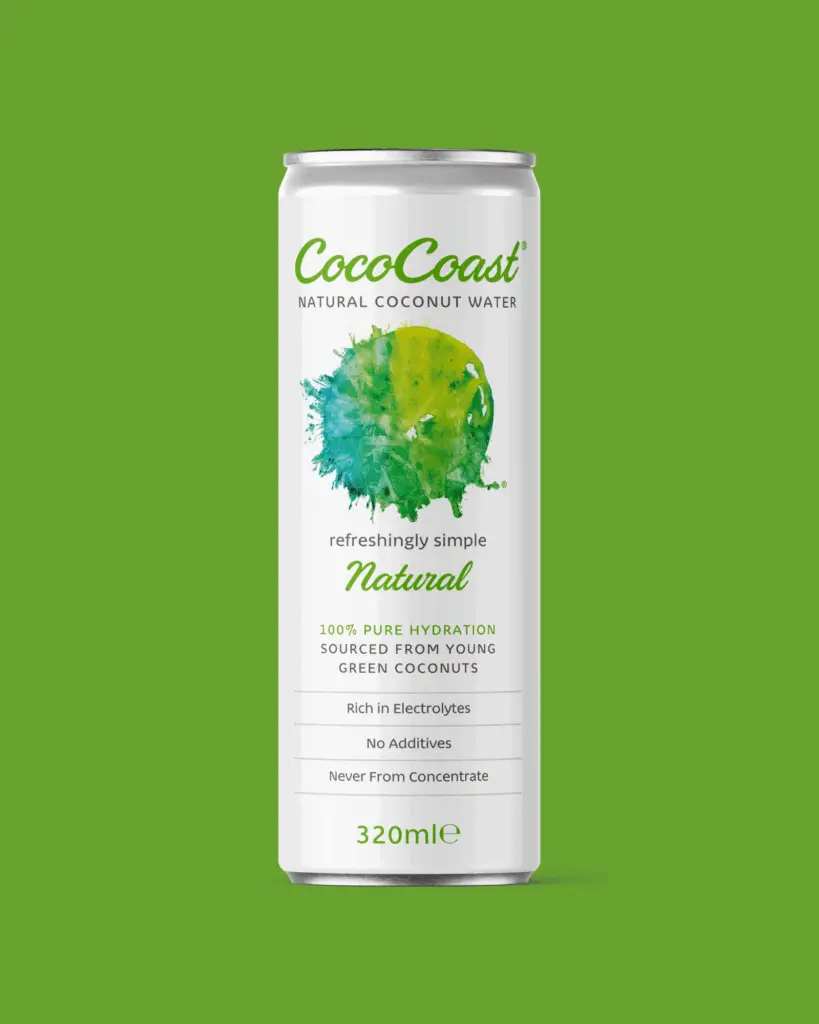 CocoCoast Natural – stilla kokosvatten i 320 ml burk, 100 % ung grön kokos