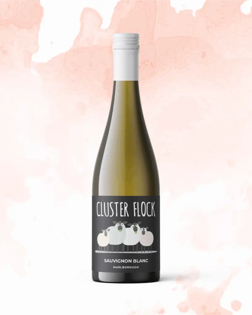 Cluster Flock Sauvignon Blanc – Marlborough, Nya Zeeland. Torr, krispig NZ-Sauvignon med lime, grapefrukt, krusbär och sval örtighet