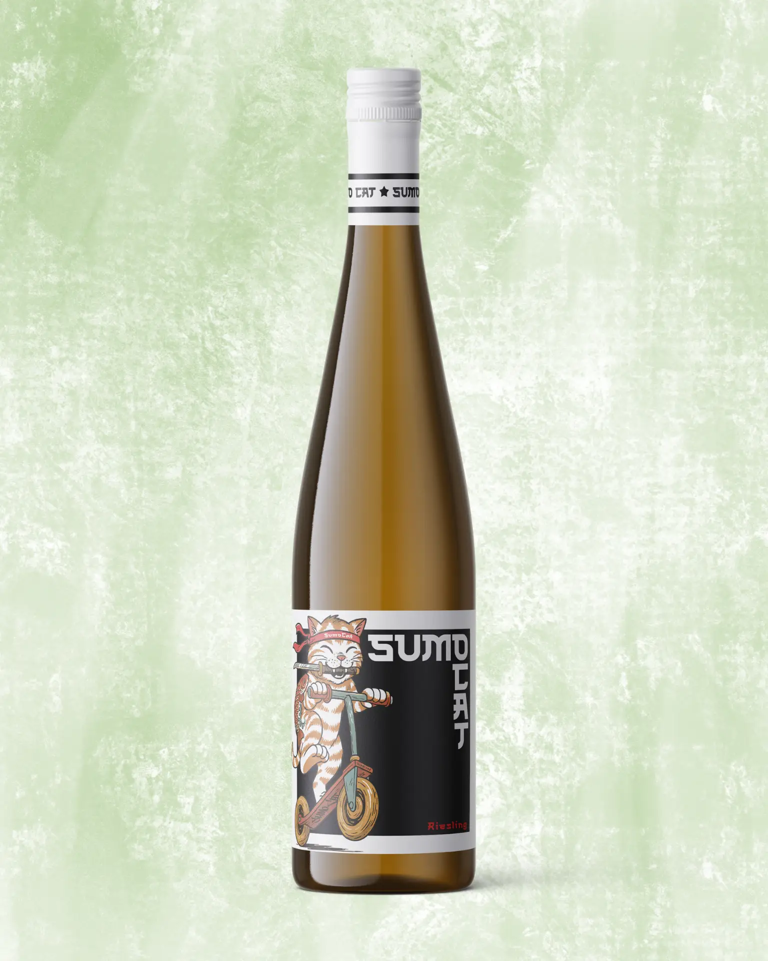 Sumo Cat Riesling halbtrocken 75 cl – Rheinhessen, 10,5 % vol. Fruktig, frisk riesling med äpple, aprikos, persika och päron