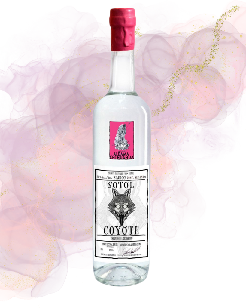 Sotol Coyote Chihuahua, hantverksdestillat från Chihuahua i Mexiko, flaska på vit bakgrund